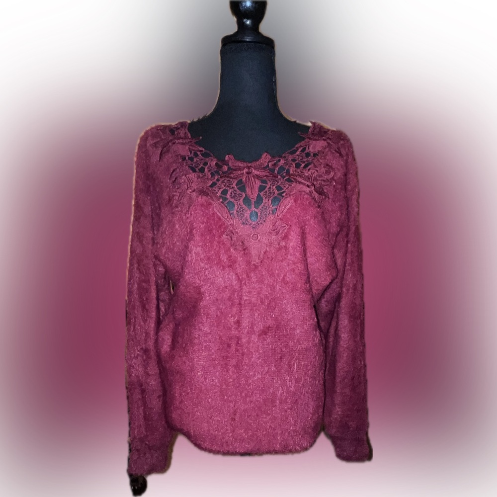 Loose fitting Cozy Red Fuzzy Chic Sweater